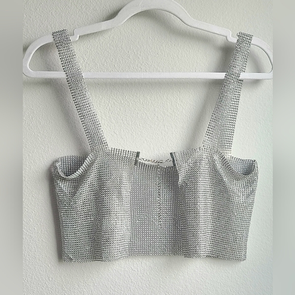 Cropped Silver Rhinestone Party Tank Top, OSFA - Picture 7 of 17